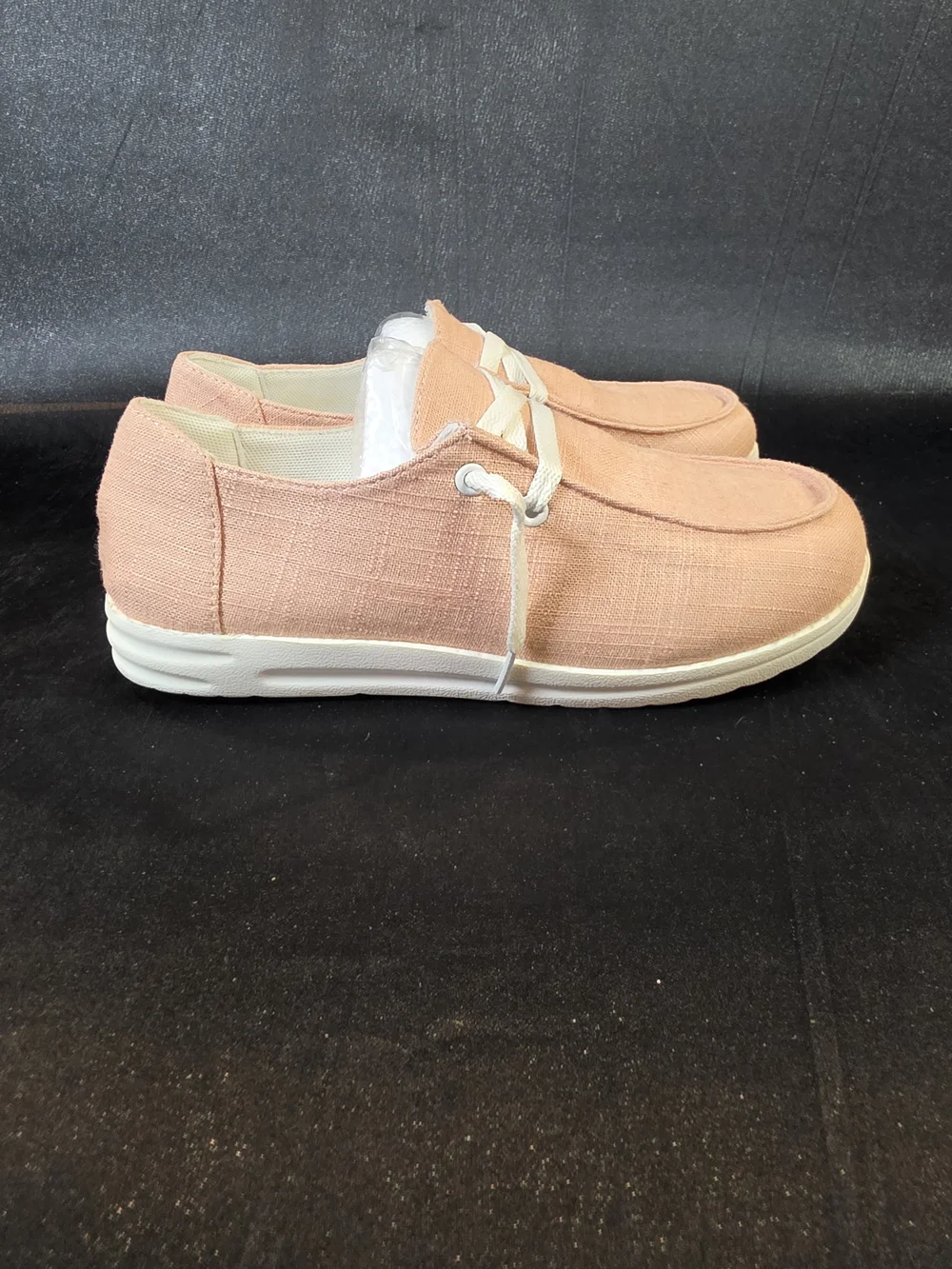 Women's Peach Canvas Slip-On Casual Loafers Size 8 Comfort Lace-Up Walking Shoes